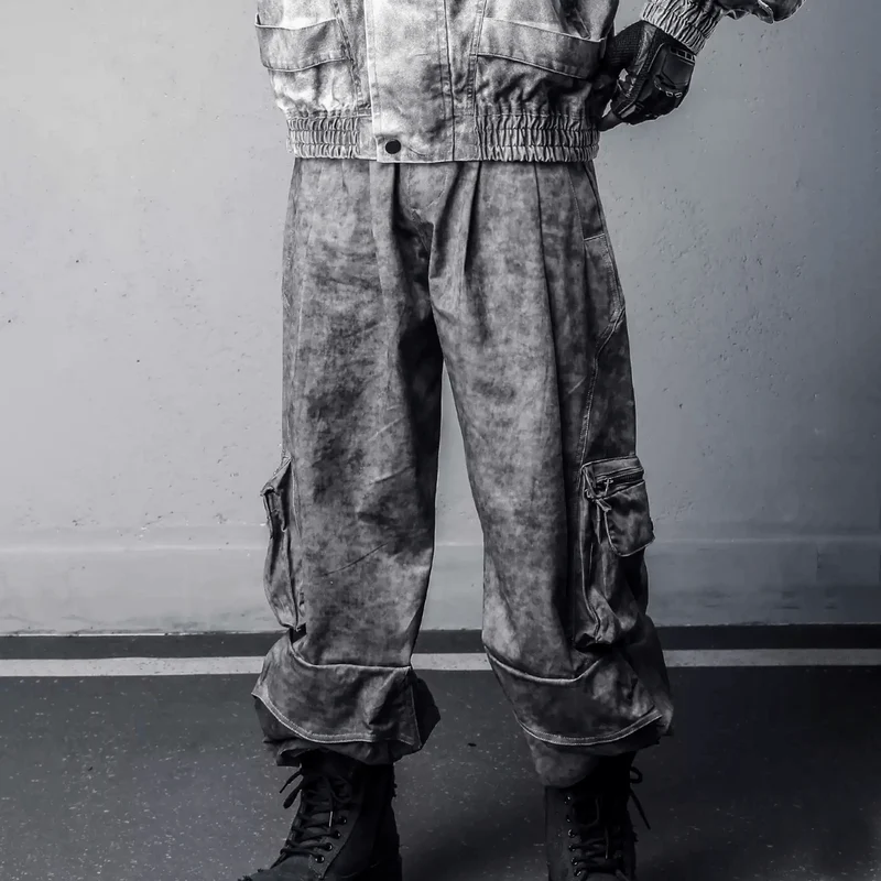 Herren Techwear Cargohose mit großer Tasche, gewaschen, locker geschnitten