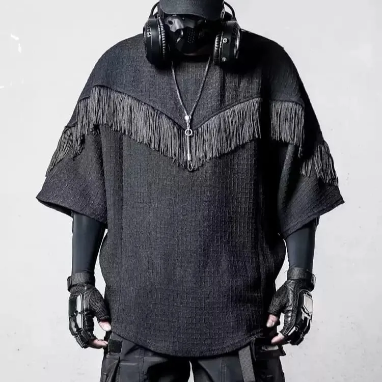 Herren-Techwear-Top mit Fransen, strukturierter Fledermausärmelform