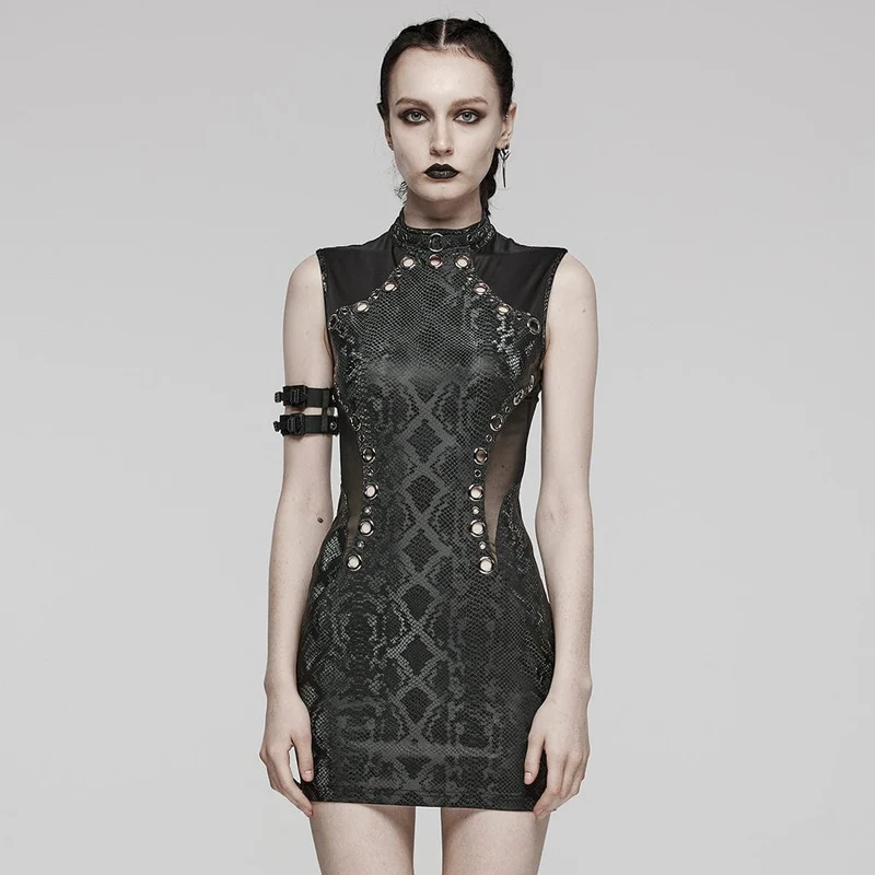 Ärmelloses kurzes Kleid mit Punk-Mesh-Ringausschnitt für Damen