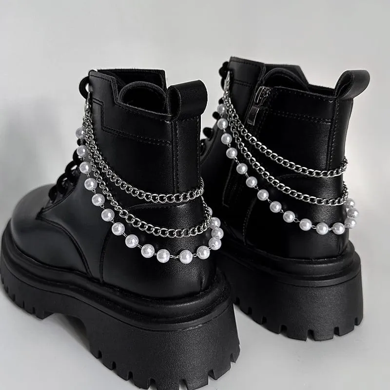 Unisex Punk Pearl Mehrlagige Stiefelkette Schuhaccessoires