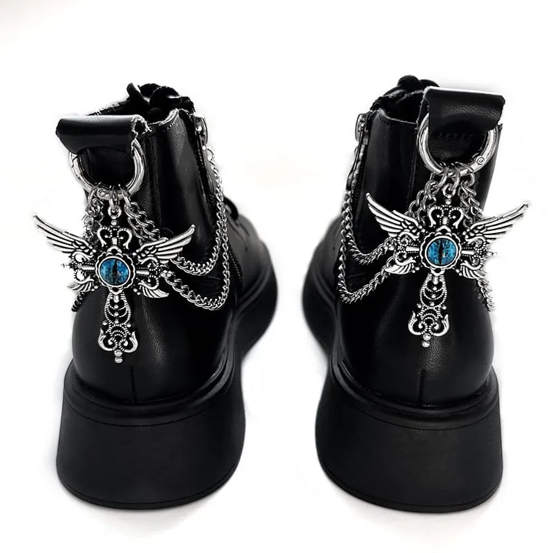 Unisex Punk Wing Evil Eye Kreuzstiefelkette Schuhaccessoires