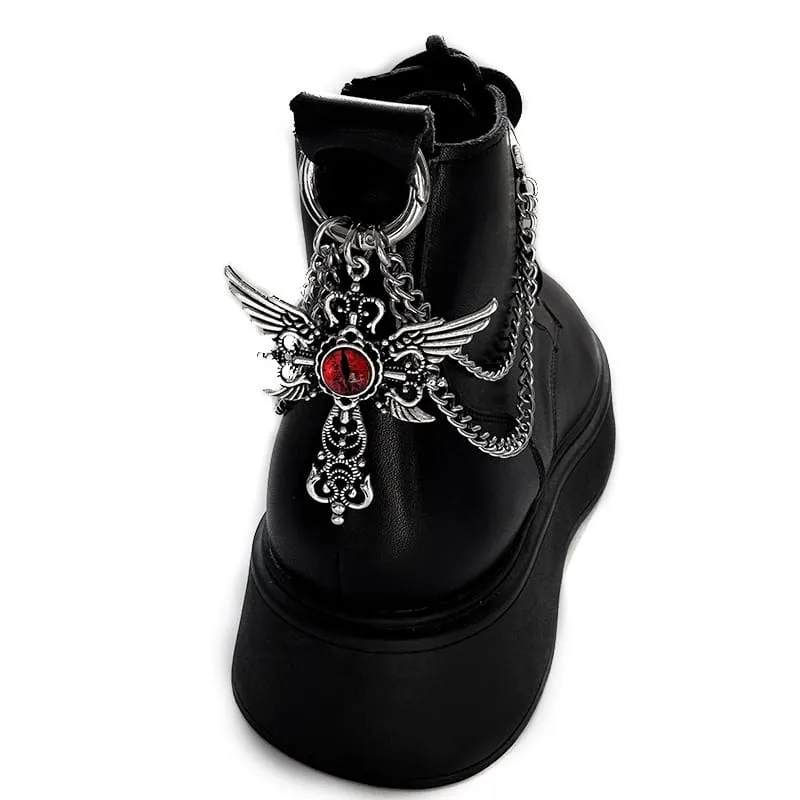 Unisex Punk Wing Evil Eye Kreuzstiefelkette Schuhaccessoires