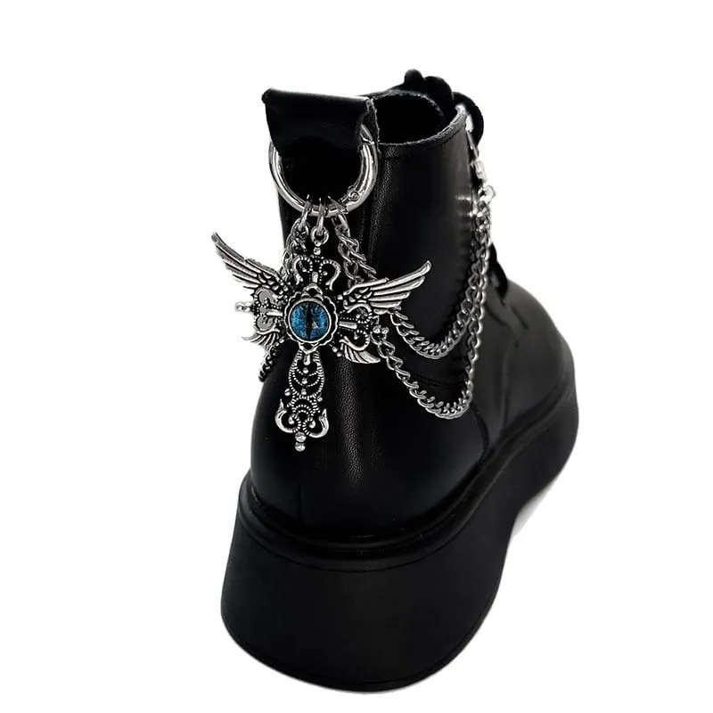 Unisex Punk Wing Evil Eye Kreuzstiefelkette Schuhaccessoires