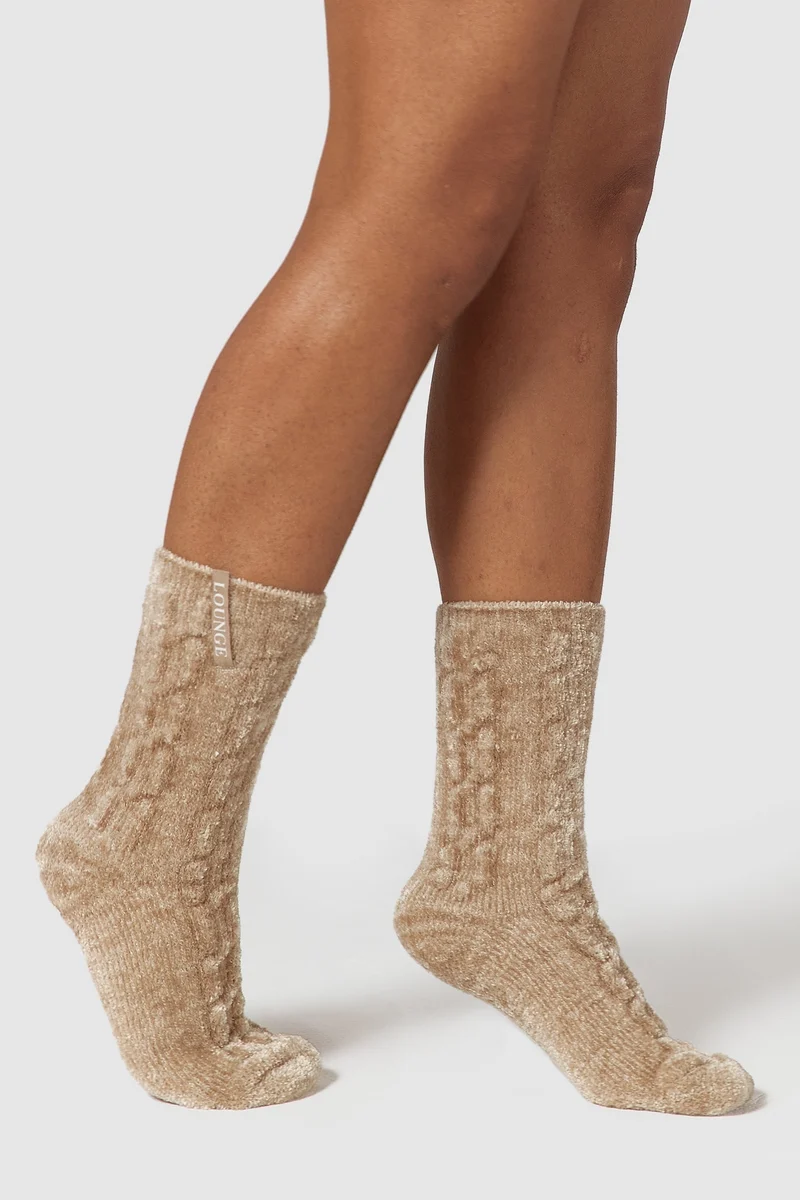 Chenille Gestrickte Socke - Hellbraun