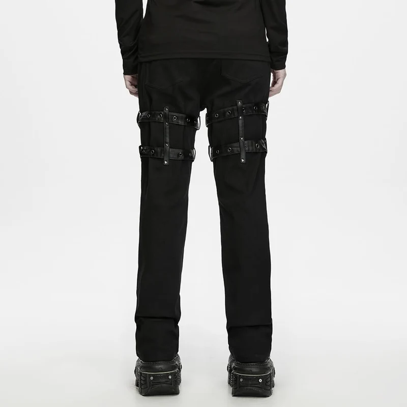 Punk-Hose für Herren mit Schnallenriemen und Patchwork-Muster