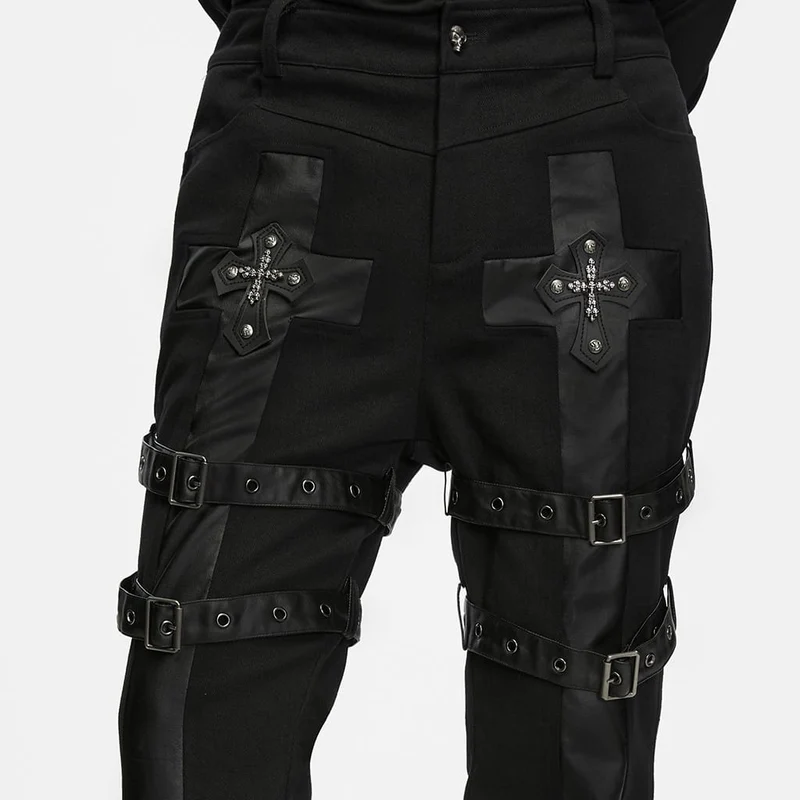 Punk-Hose für Herren mit Schnallenriemen und Patchwork-Muster