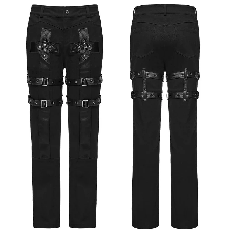 Punk-Hose für Herren mit Schnallenriemen und Patchwork-Muster