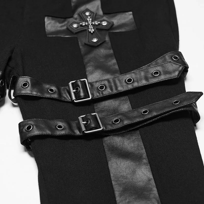 Punk-Hose für Herren mit Schnallenriemen und Patchwork-Muster