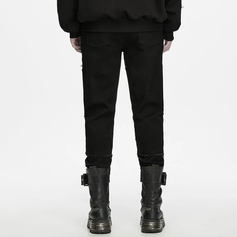 Punk-Herrenhose mit ausgefransten Kanten und Lochstickerei