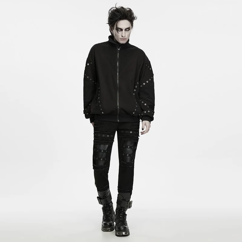 Punk-Herrenhose mit ausgefransten Kanten und Lochstickerei
