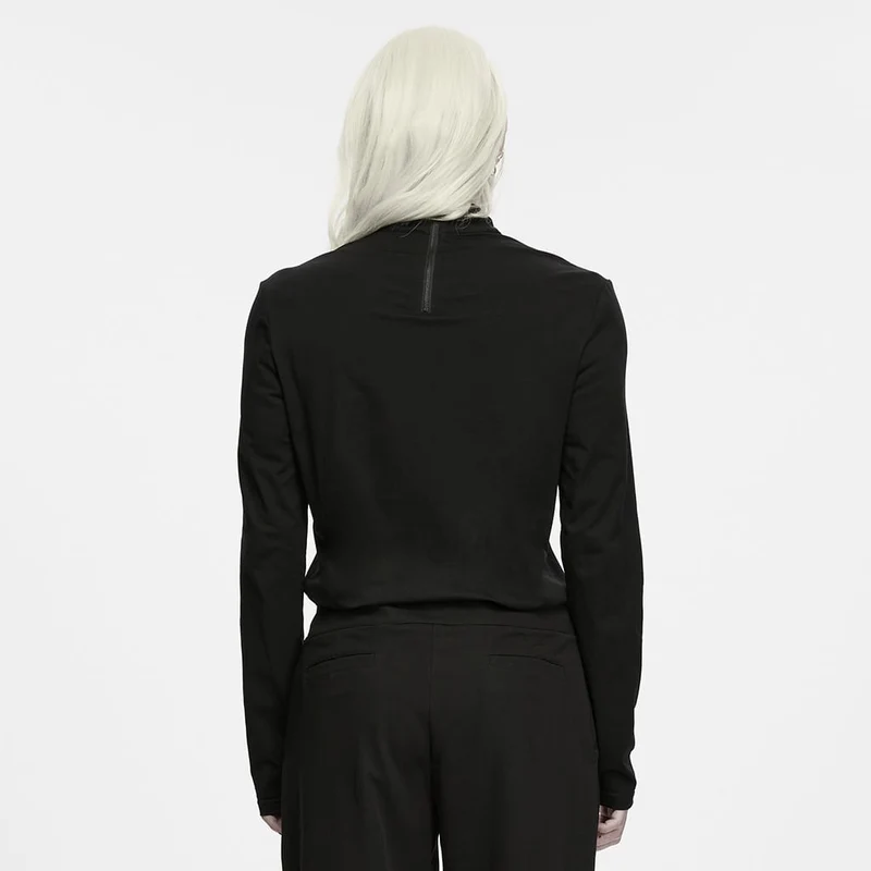 Gothic Herren-Langarmshirt mit Stehkragen, Reißverschluss hinten und langen Ärmeln