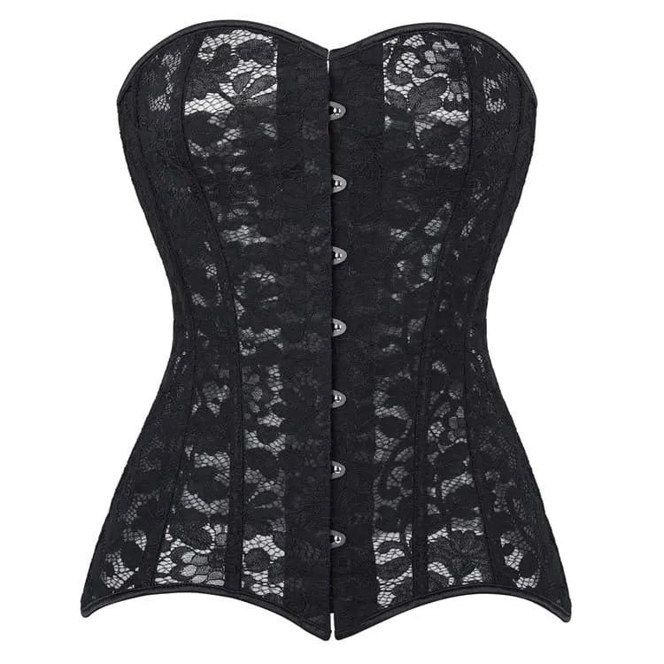 Gothic-Korsett für Damen mit Blumenmuster, Mesh-Einsätzen, Schnürung vorne und Busk-Verschluss
