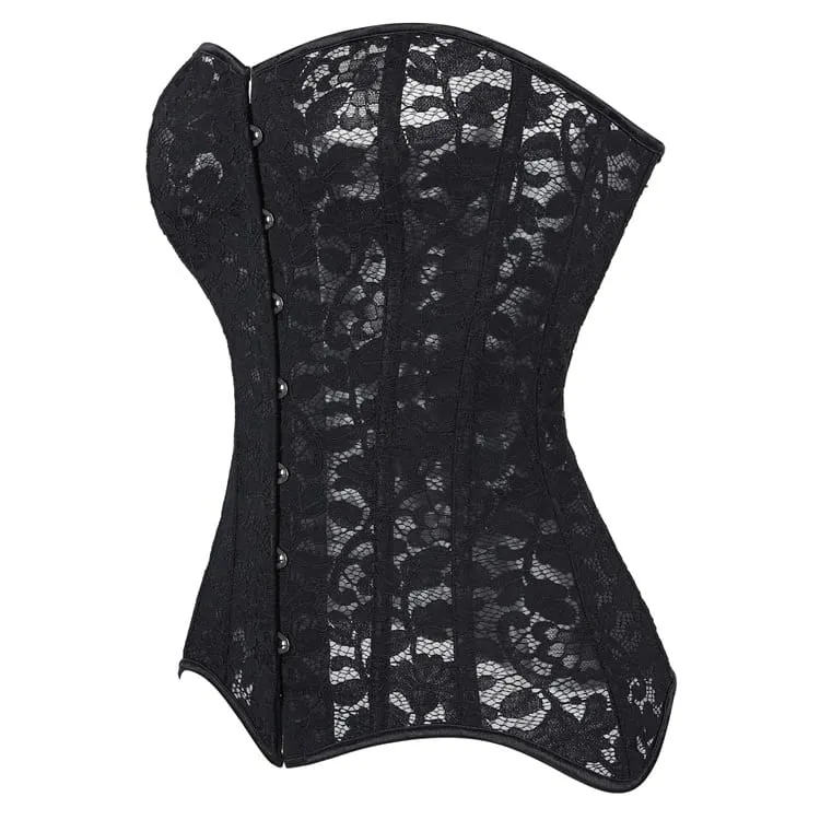 Gothic-Korsett für Damen mit Blumenmuster, Mesh-Einsätzen, Schnürung vorne und Busk-Verschluss
