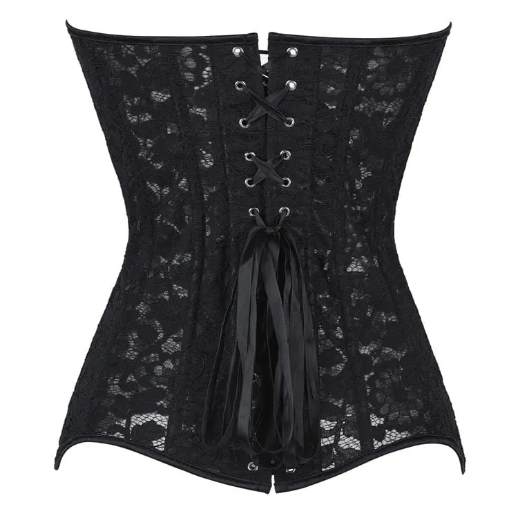 Gothic-Korsett für Damen mit Blumenmuster, Mesh-Einsätzen, Schnürung vorne und Busk-Verschluss