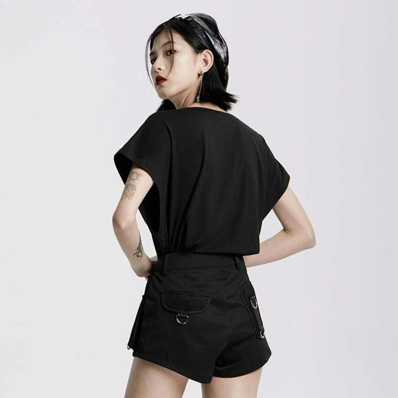 Damen Grunge Moon Bedrucktes T-Shirt mit lockerem Kurzarm und V-Ausschnitt