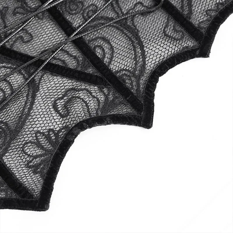 Gothic-Korsett für Damen mit Mesh-Einsatz vorne, Busk-Verschluss und überkreuzter Schnürung über der Brust