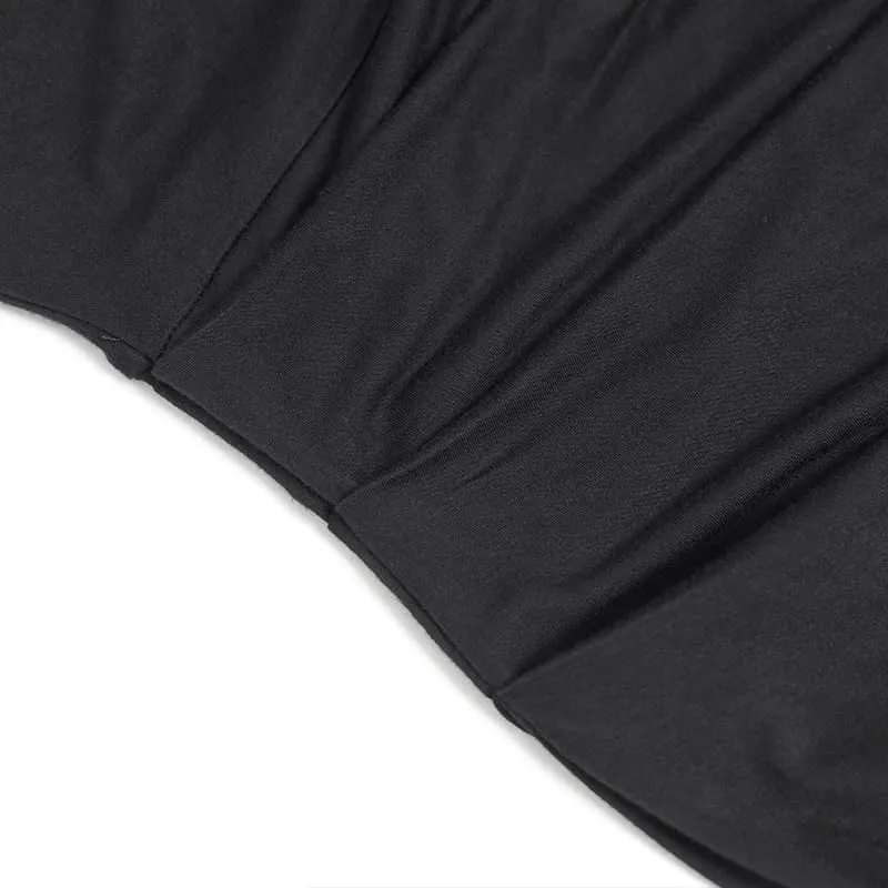 Gothic-Maxikleid für Damen mit Spitzenapplikationen, Schnürung, Drapierung und langen Ärmeln