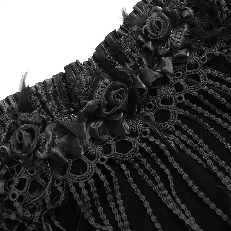 Gothic-Umhang aus Samt für Damen mit Rosenrüschen, Quasten und ausgestellten Ärmeln.