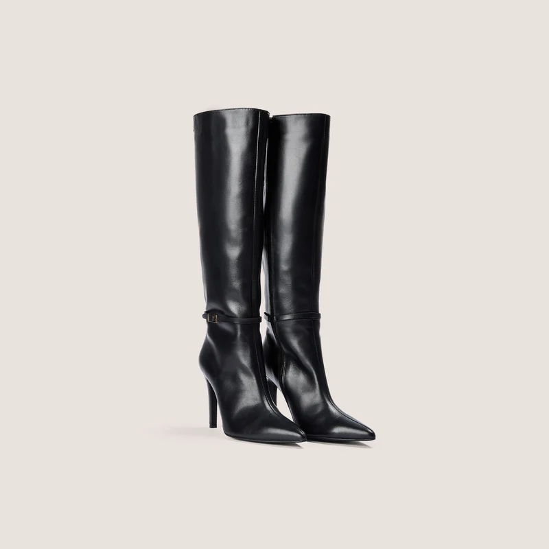 Juni Kniehohe Lederstiefel - Schwarz