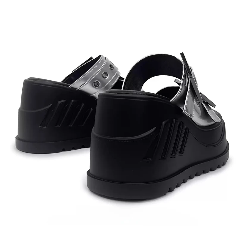 Grunge-Sandalen für Damen, zweifarbig, mit Schnallenriemen und Keilabsatz