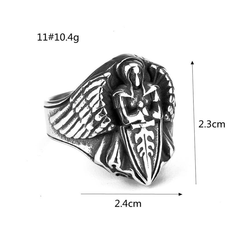 Punk-Ring für Herren mit 3D-geformtem Engelsschwert und Schild