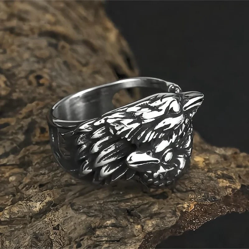 Herren Punk Vintage 3D Zwei Raben Ring