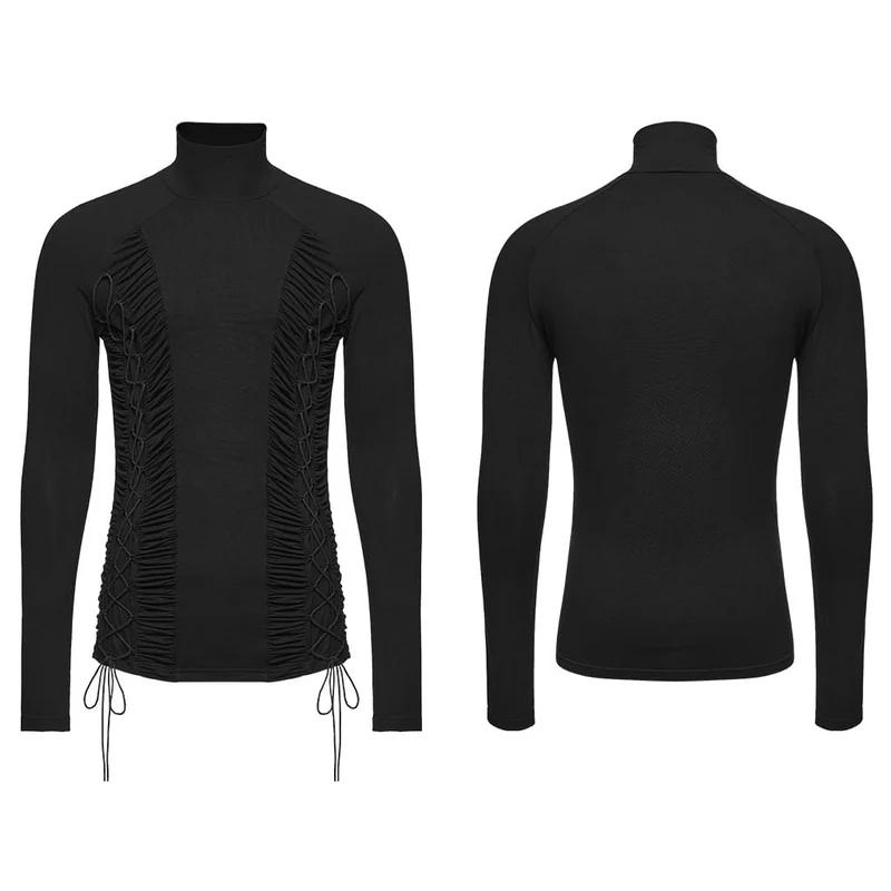 Gothic-Herrenoberteil mit Schnürung, Raffungen, Rollkragen und langen Ärmeln