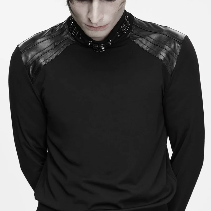 Punk-Herren-Langarmshirt mit Metallkrallen-Print, Stehkragen und Patchwork-Muster