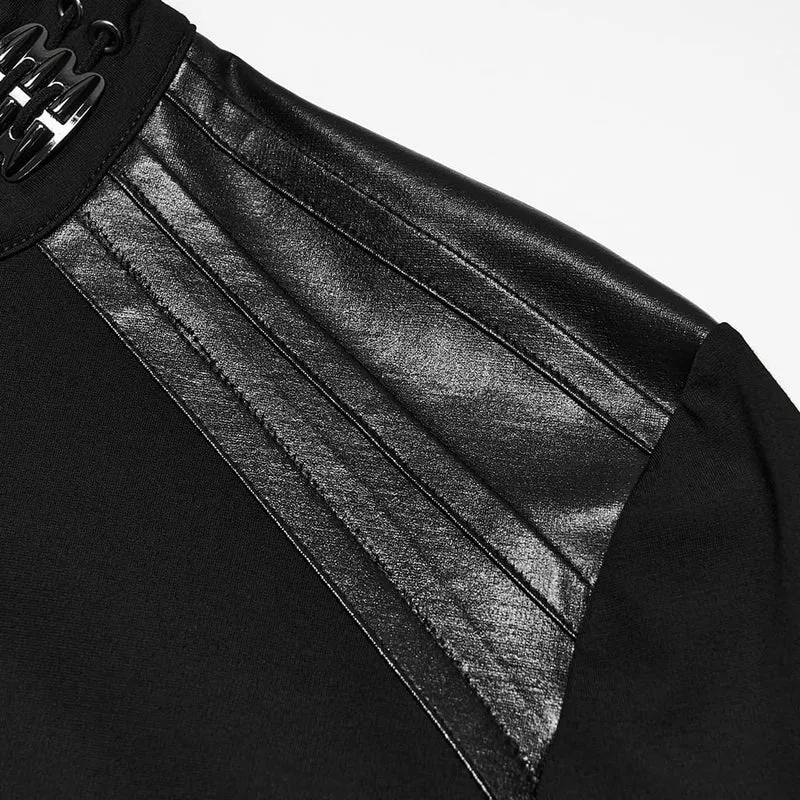 Punk-Herren-Langarmshirt mit Metallkrallen-Print, Stehkragen und Patchwork-Muster