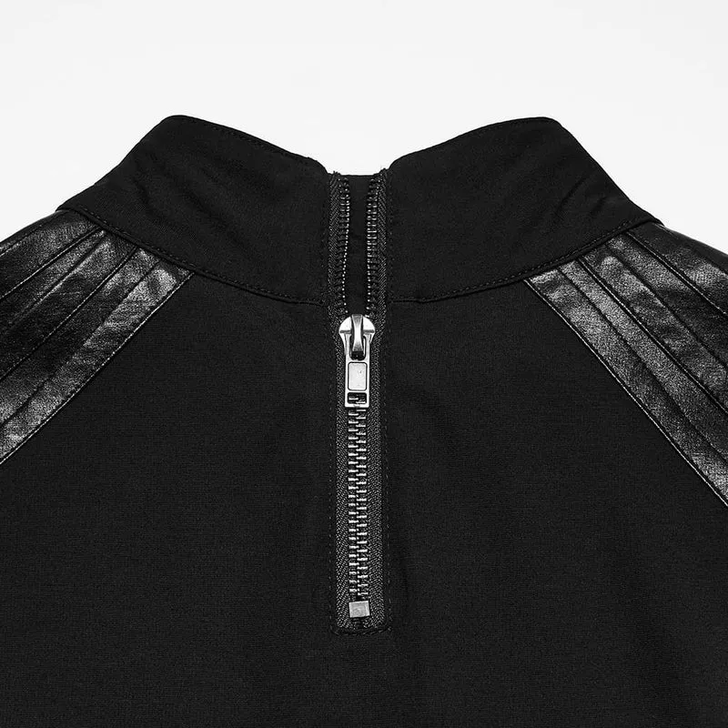 Punk-Herren-Langarmshirt mit Metallkrallen-Print, Stehkragen und Patchwork-Muster
