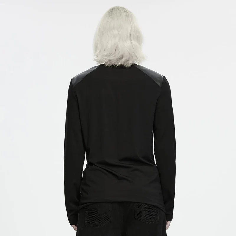 Punk-Herren-Langarmshirt mit geprägten Nieten, Reißverschluss, Rundhalsausschnitt.