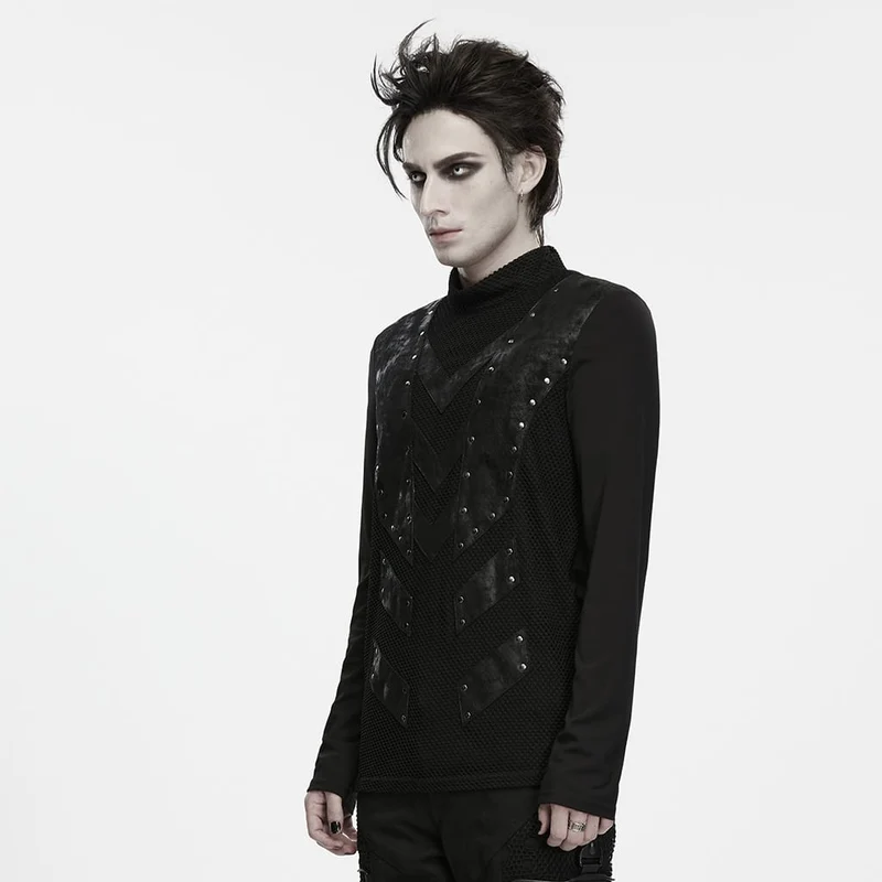Punk-Langarmshirt für Herren mit Nieten und Stehkragen