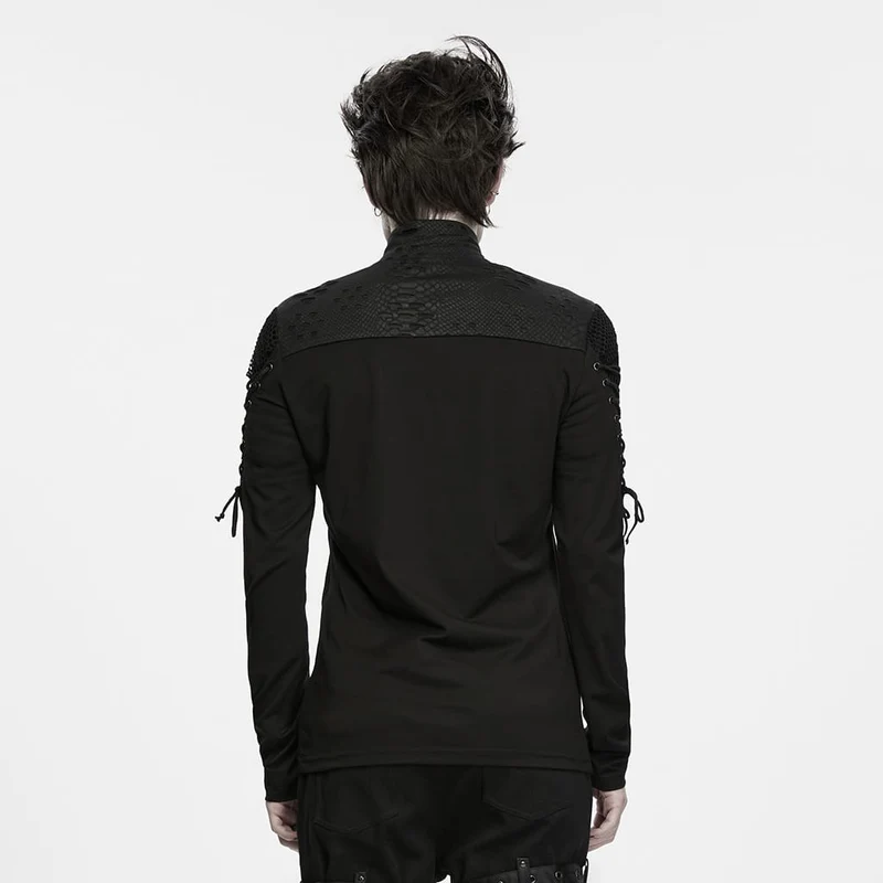 Punk-Herren-Langarmshirt mit Schnürung, Reißverschluss und Rollkragen