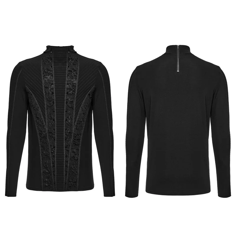 Schwarzes Herren-Langarmshirt im Punk-Stil mit Nieten, Used-Look und Stehkragen