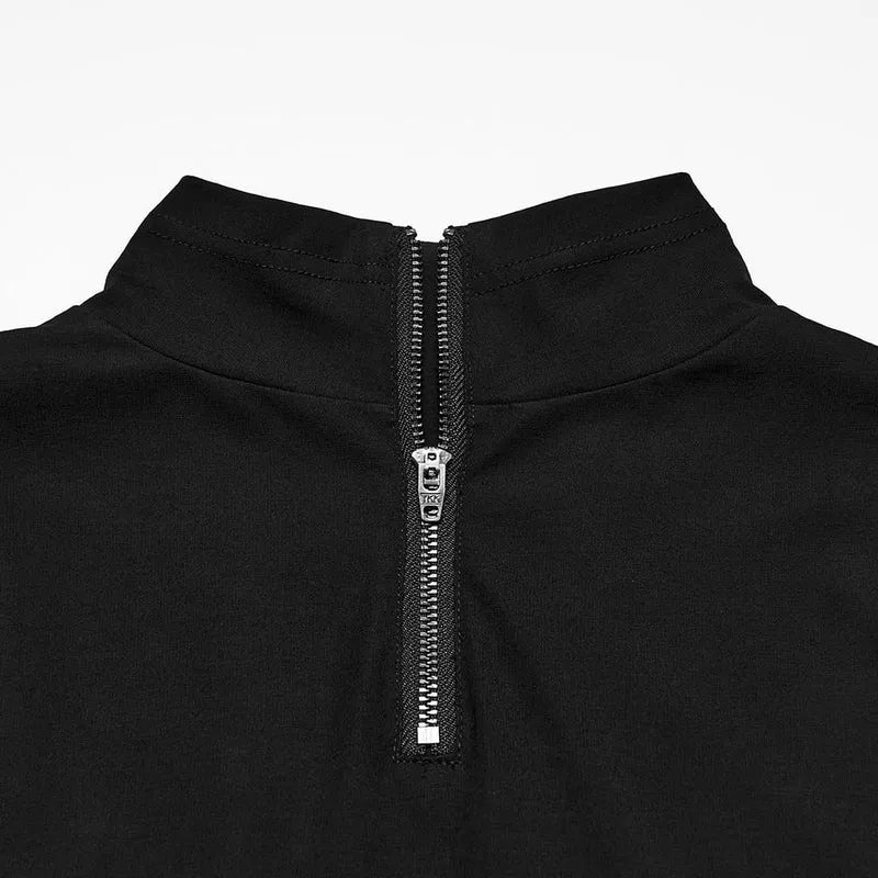 Schwarzes Herren-Langarmshirt im Punk-Stil mit Nieten, Used-Look und Stehkragen