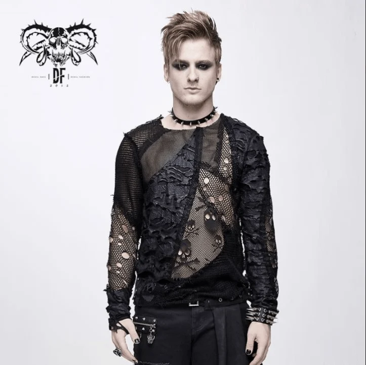 Herren Punk Skull Ripped Langarmshirts