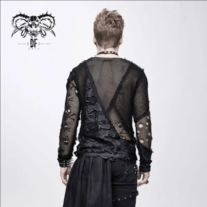 Herren Punk Skull Ripped Langarmshirts