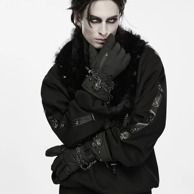 Herren-Techwear-Handschuhe mit Totenkopfkette und Nieten