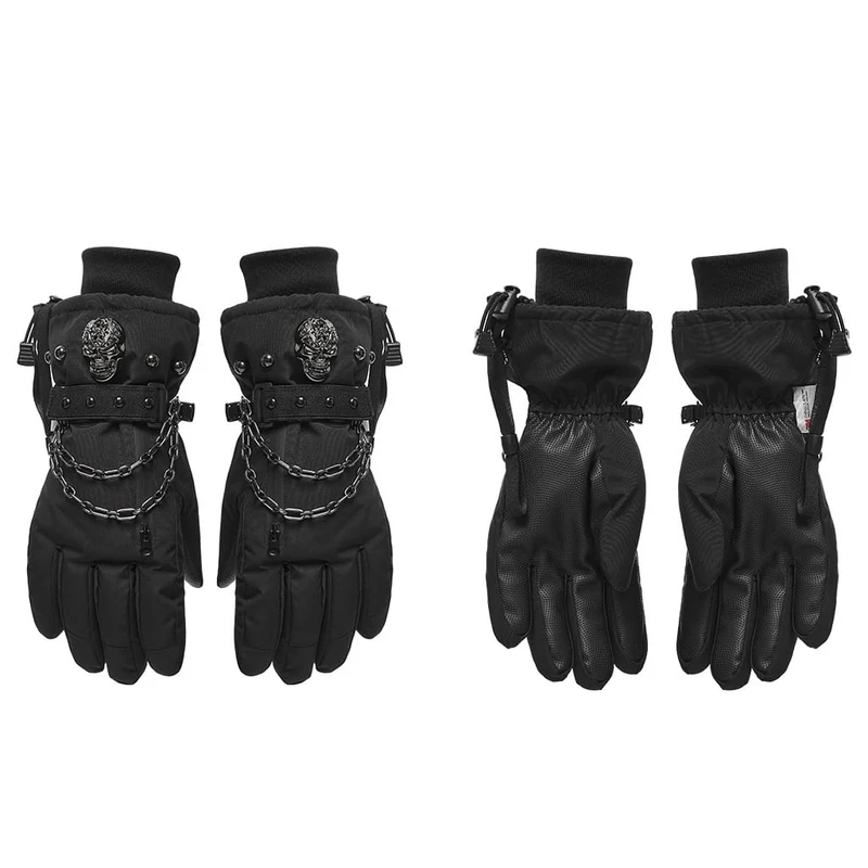 Herren-Techwear-Handschuhe mit Totenkopfkette und Nieten