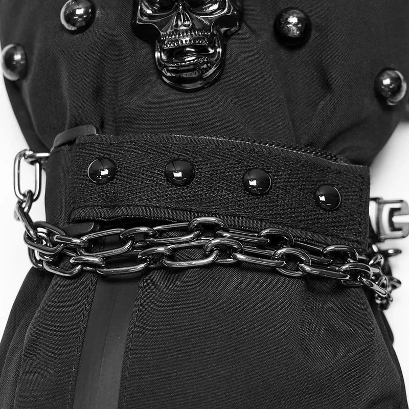 Herren-Techwear-Handschuhe mit Totenkopfkette und Nieten