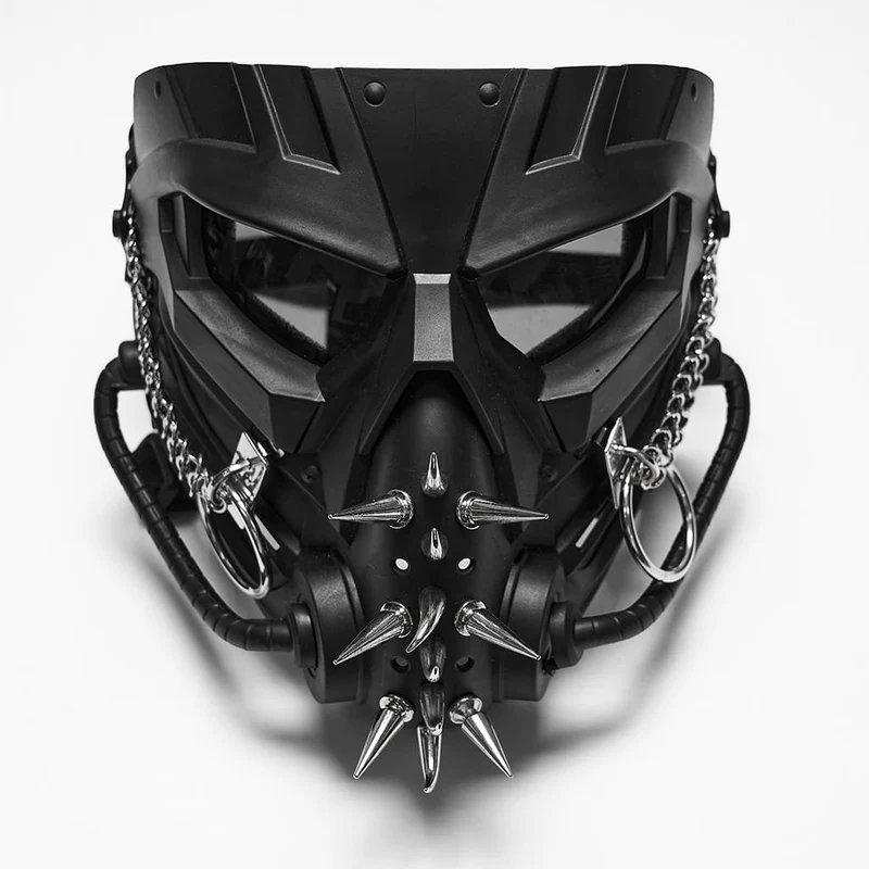 Herren-Cyberpunk-Maske mit Stachelkette und Ring