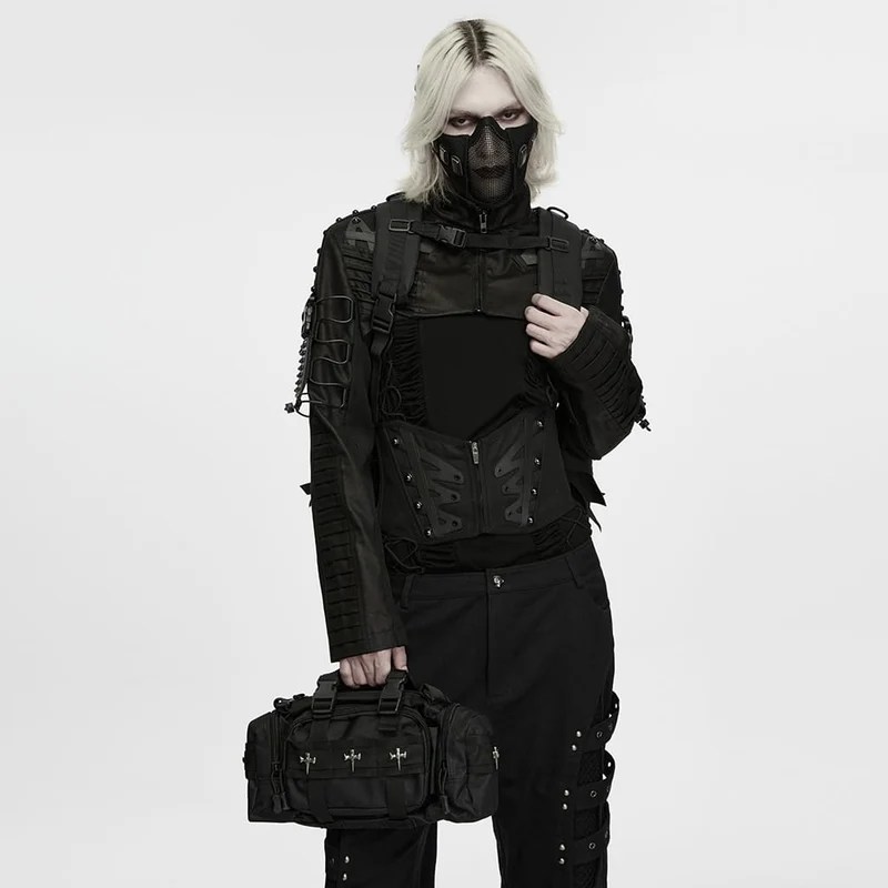 Taktischer Rucksack für Herren mit Cyberpunk-Totenkopf-Kreuzringschnalle