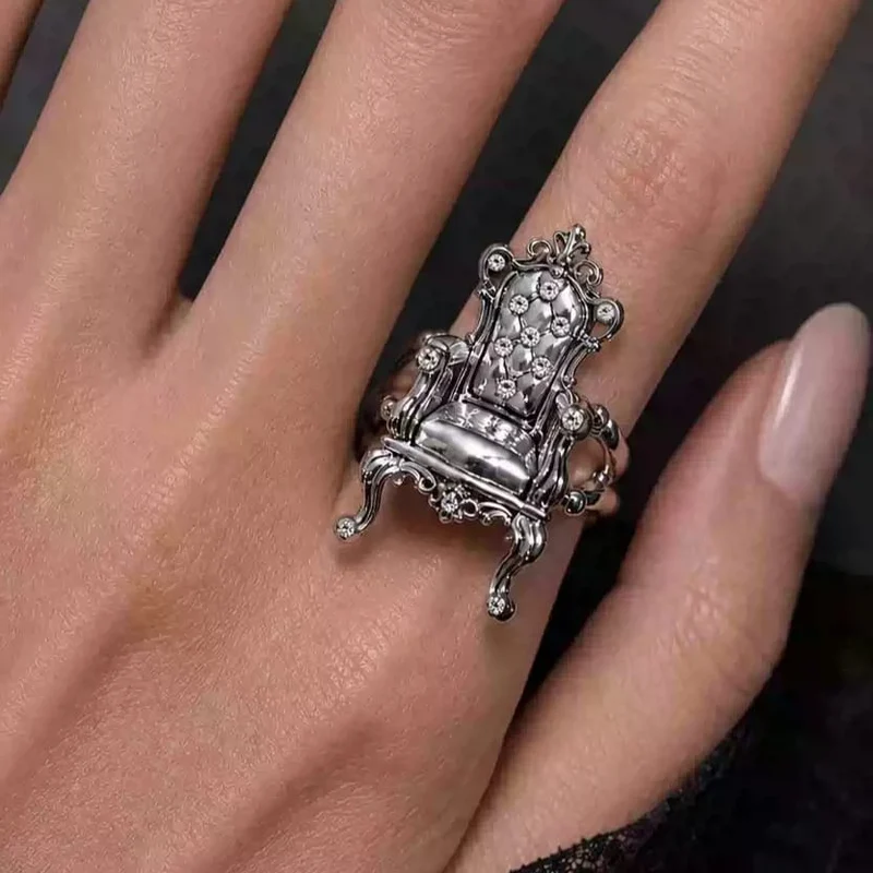 Gothic 3D Thronstuhl-Ring für Damen mit offenem Band