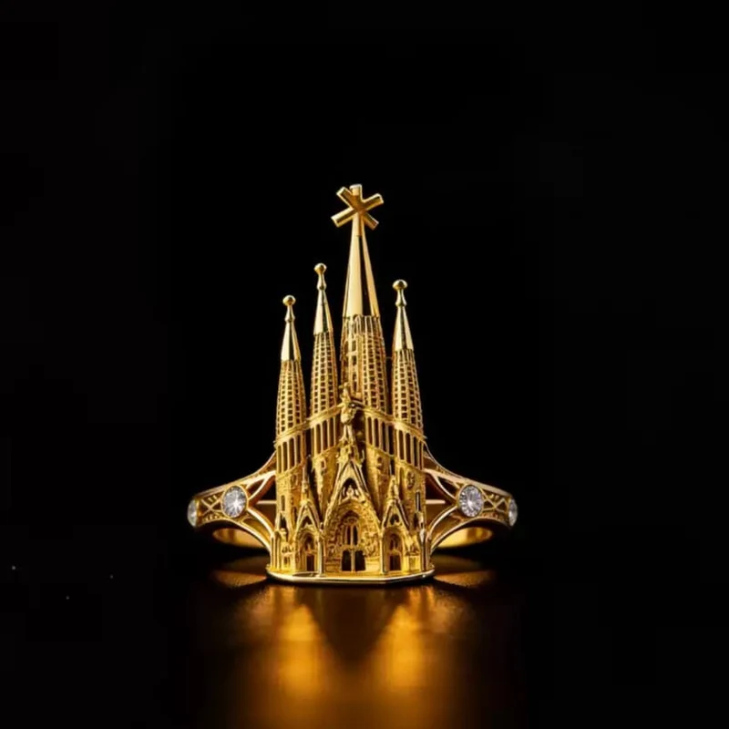 Gothic-Ring für Damen mit Strass-Ausschnitt und offenem Kathedralen-Design