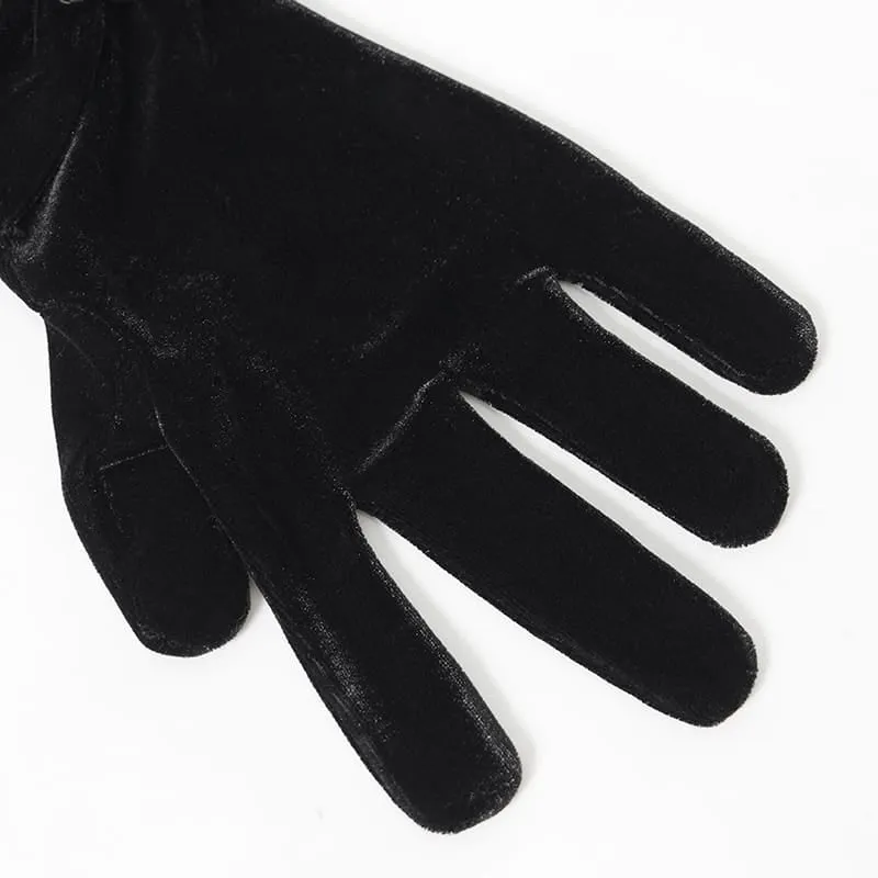 Lange Gothic-Handschuhe für Damen mit gerafftem Mesh-Einsatz und Samt
