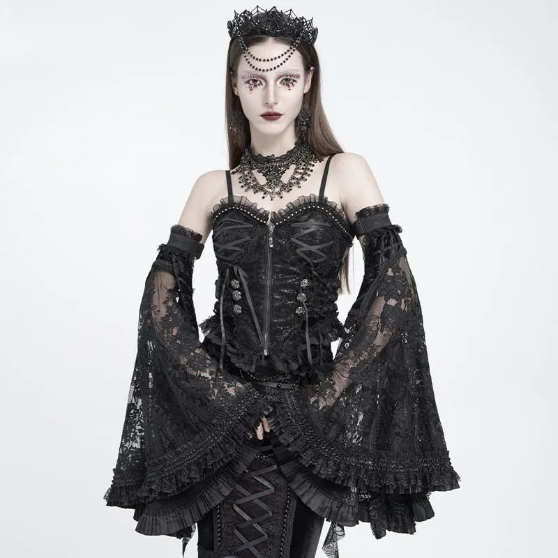 Gothic-Ärmel mit floraler Spitze und Rüschen für Damen