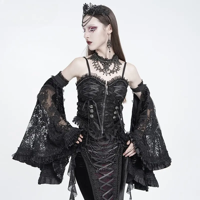Gothic-Ärmel mit floraler Spitze und Rüschen für Damen