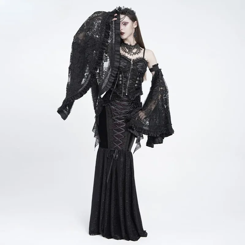 Gothic-Ärmel mit floraler Spitze und Rüschen für Damen