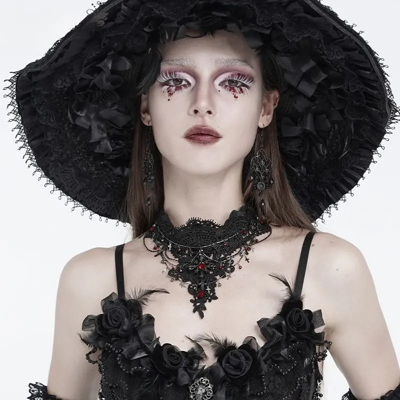 Gothic-Choker für Damen mit Kreuzkette, Perlen und Spitze