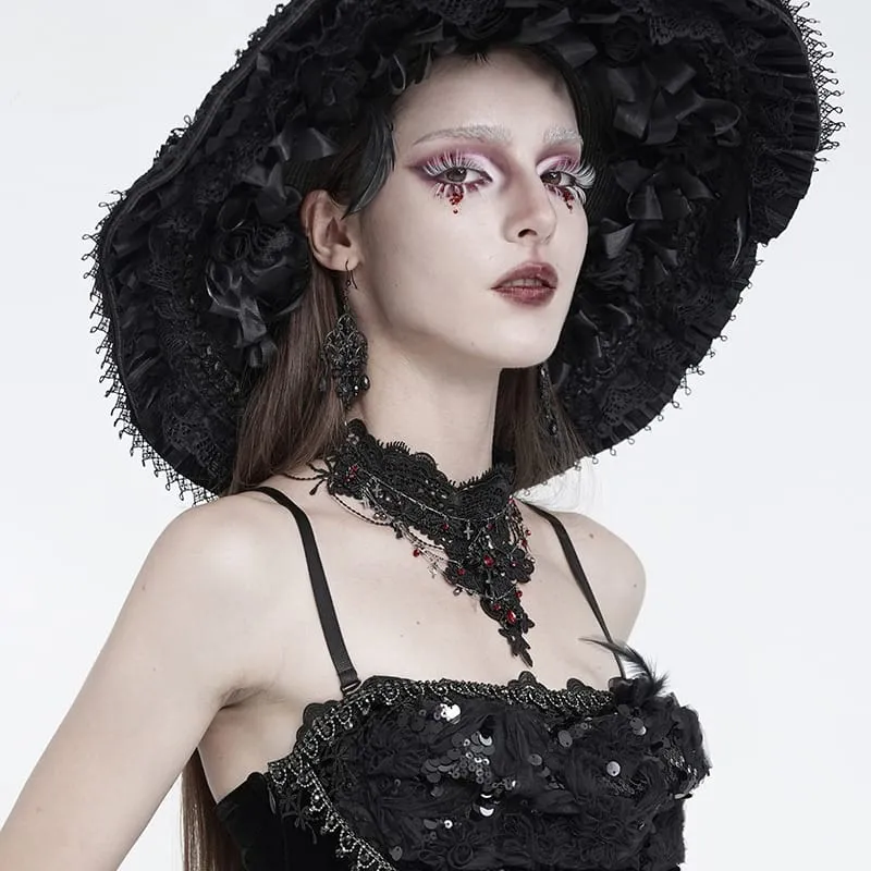 Gothic-Choker für Damen mit Kreuzkette, Perlen und Spitze